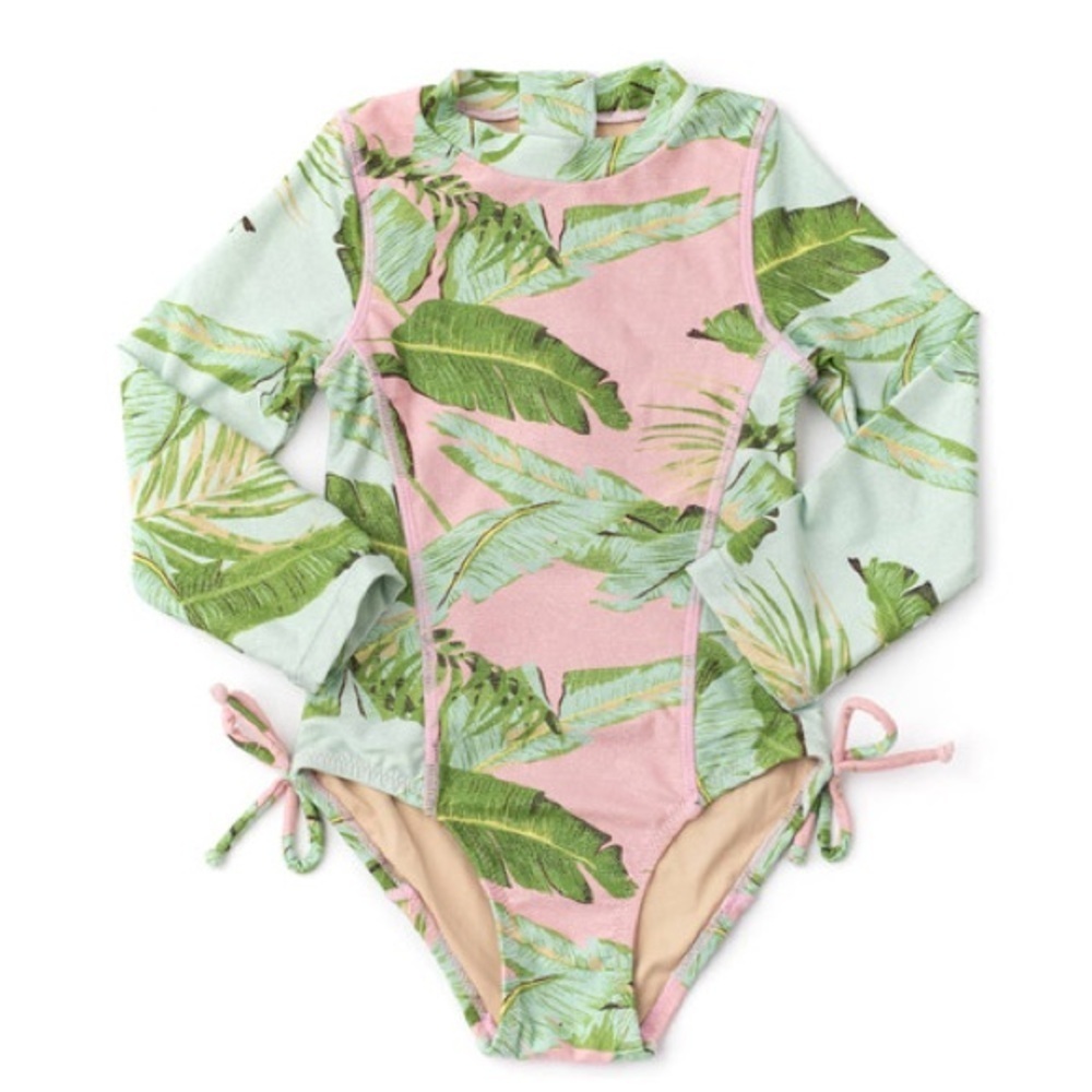 Shade Critters Girls Cabana Palms Shimmer One Piece in Pink/Green size 3T